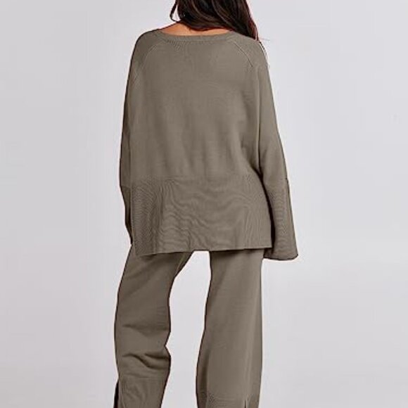 Oversized Knit Sweater Set Wide Leg Pant Lounge Pajama Cozy Matching - Picture 6 of 8